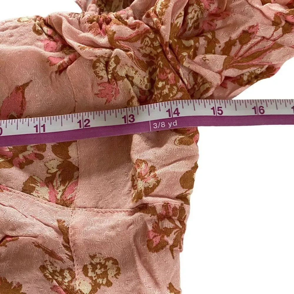 Free People Top NWT‎ Women's S Pink Floral Duo Long Sleeve Crop Smocked Romantic